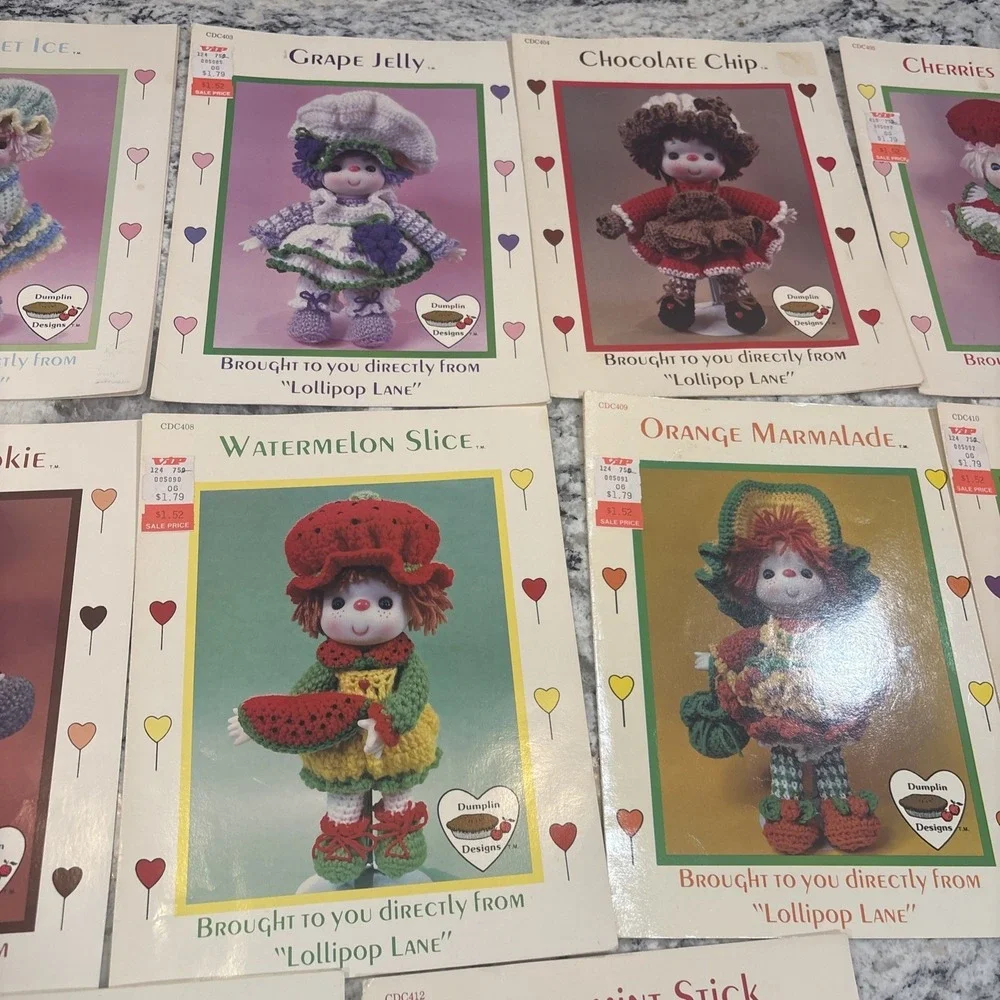Vintage Dumpling‎ Designs Lollipop Lane Crochet Doll Patterns Full Set Of 12
